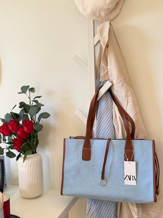 Carry More Bag – Baby Blue & Havana Tote Bag