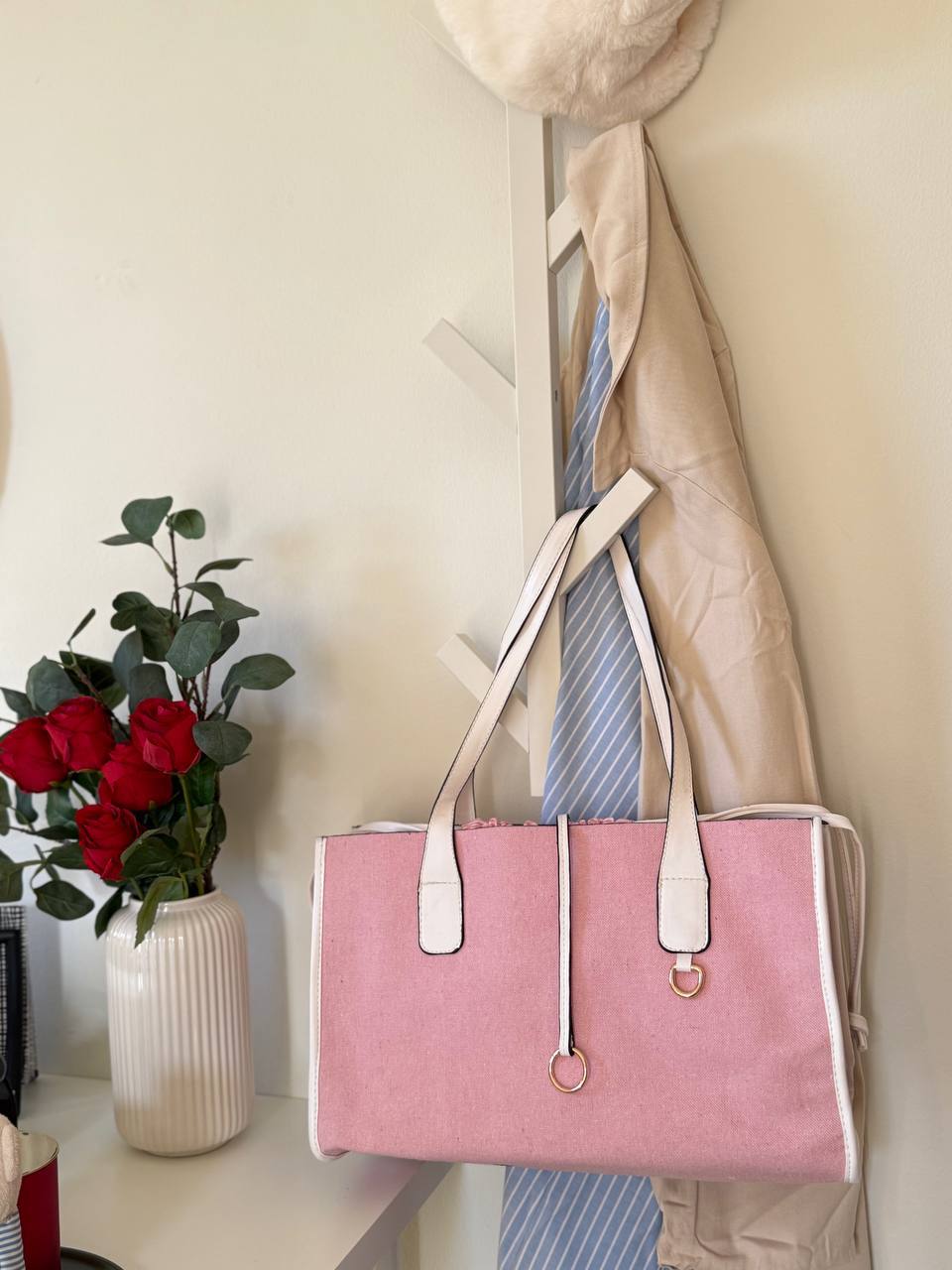 Carry More Bag – Pink & White Tote Bag